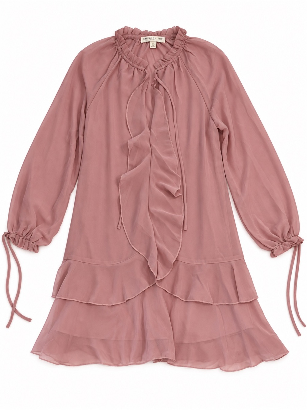 THIRTY THIRTY NWOT RUFFLE ROMANTIC MINI DRESS WOMENS XSMALL DUSTY ROSE SHEER